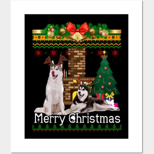 Ugly Christmas Sweater SIBERIAN HUSKY Posters and Art